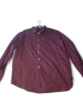 Ralph Lauren Men's Red and Burgundy Long Sleeve Button Up Shirt